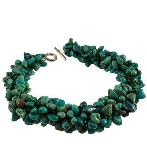 Faux Turquoise Bracelet Chip Seed Bead Twisted Look 9" Long Green Toggle Clasp